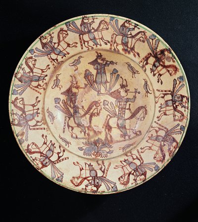 Dish with Horsemen Smoking Pipes, Giroussens Workshop by French School
